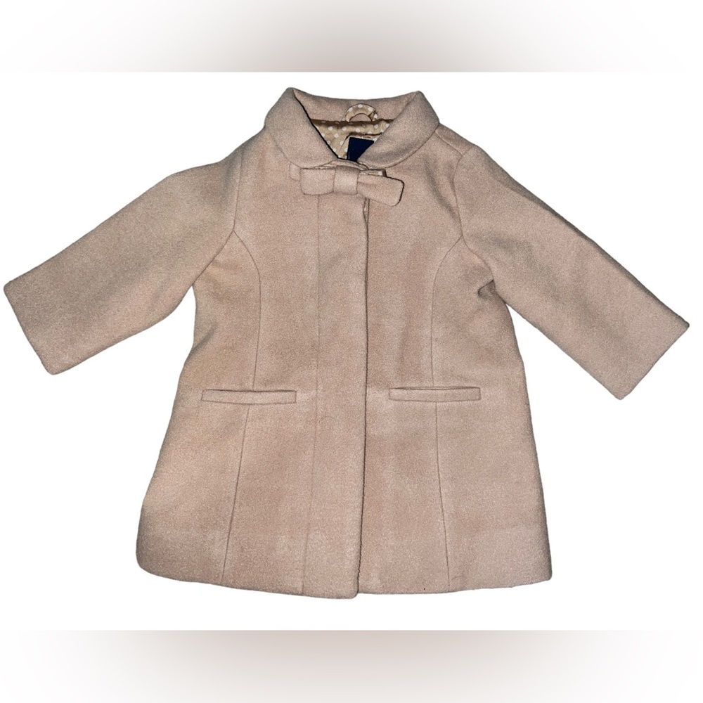 Baby Gap Girls 6-12 Months Dress Pea Coat Jacket Tan Beige Bow Holiday